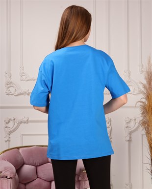 Marcoroni Awesome Baskılı Mavi Kadın T-Shirt