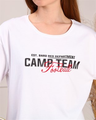 Marcoroni Camp Team Baskılı Beyaz Kadın T-Shirt