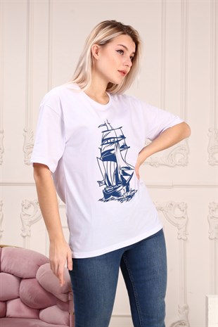Marcoroni Gemi Tasarımlı Kadın T-Shirt